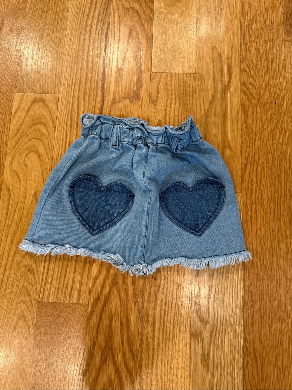 Louis Louise Light Wash Denim Kids Skirt with Heart Patches